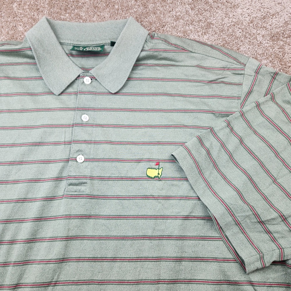 Amen Corner Masters Polo Shirt Mens Large Sage Green Striped Mercerized Cotton